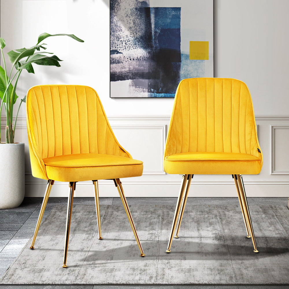 Set of 2 Dining Chairs Retro Chair Cafe Kitchen Modern Metal Legs Velvet Yellow - image8