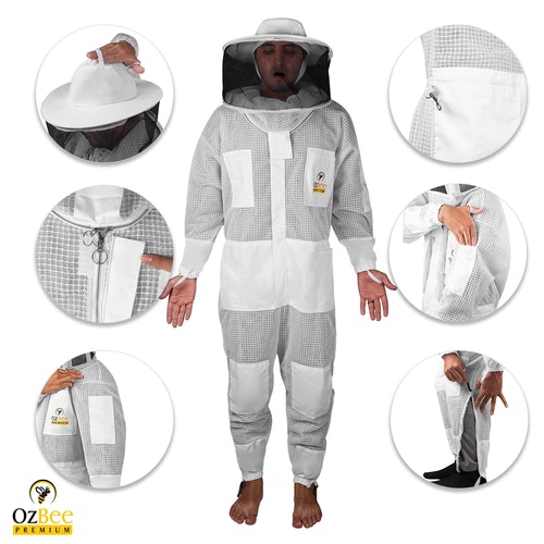 OZBee Premium Full Suit 3 Layer Mesh Ultra Cool Ventilated Round Head Beekeeping Protective Gear Size  L - image1