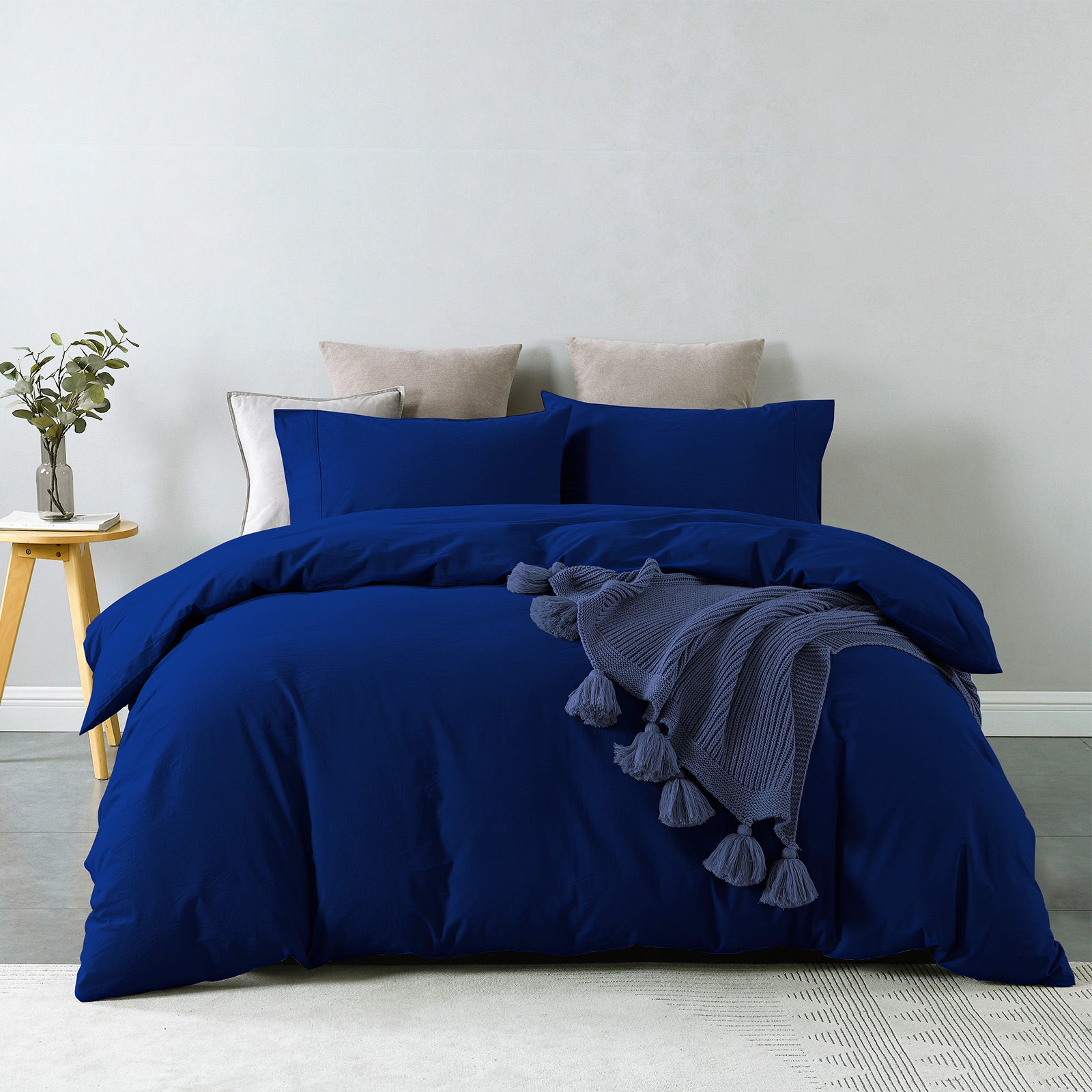 Royal Comfort Vintage Washed 100% Cotton Quilt Cover Set Bedding Ultra Soft Single Royal Blue - image1