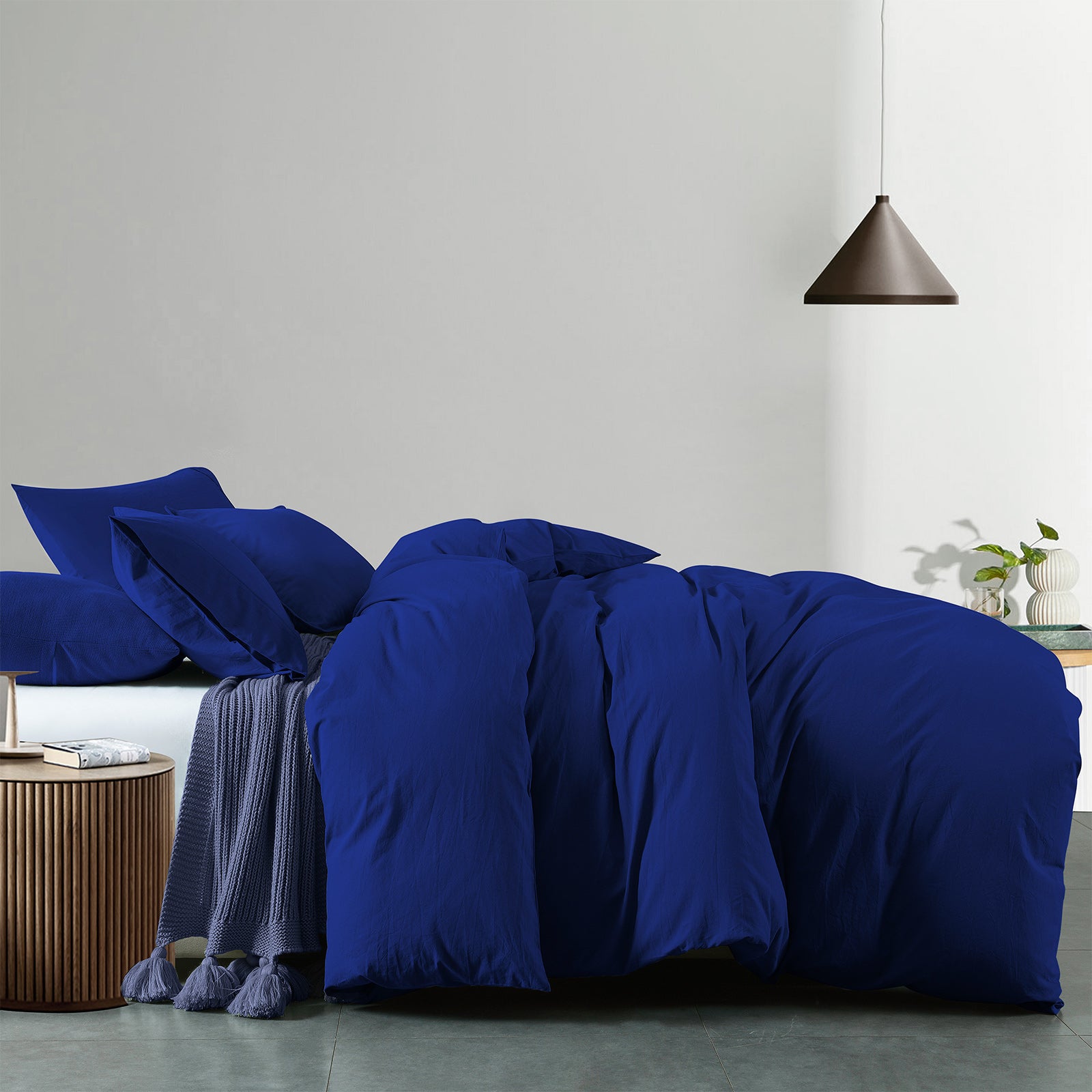 Royal Comfort Vintage Washed 100% Cotton Quilt Cover Set Bedding Ultra Soft Single Royal Blue - image2