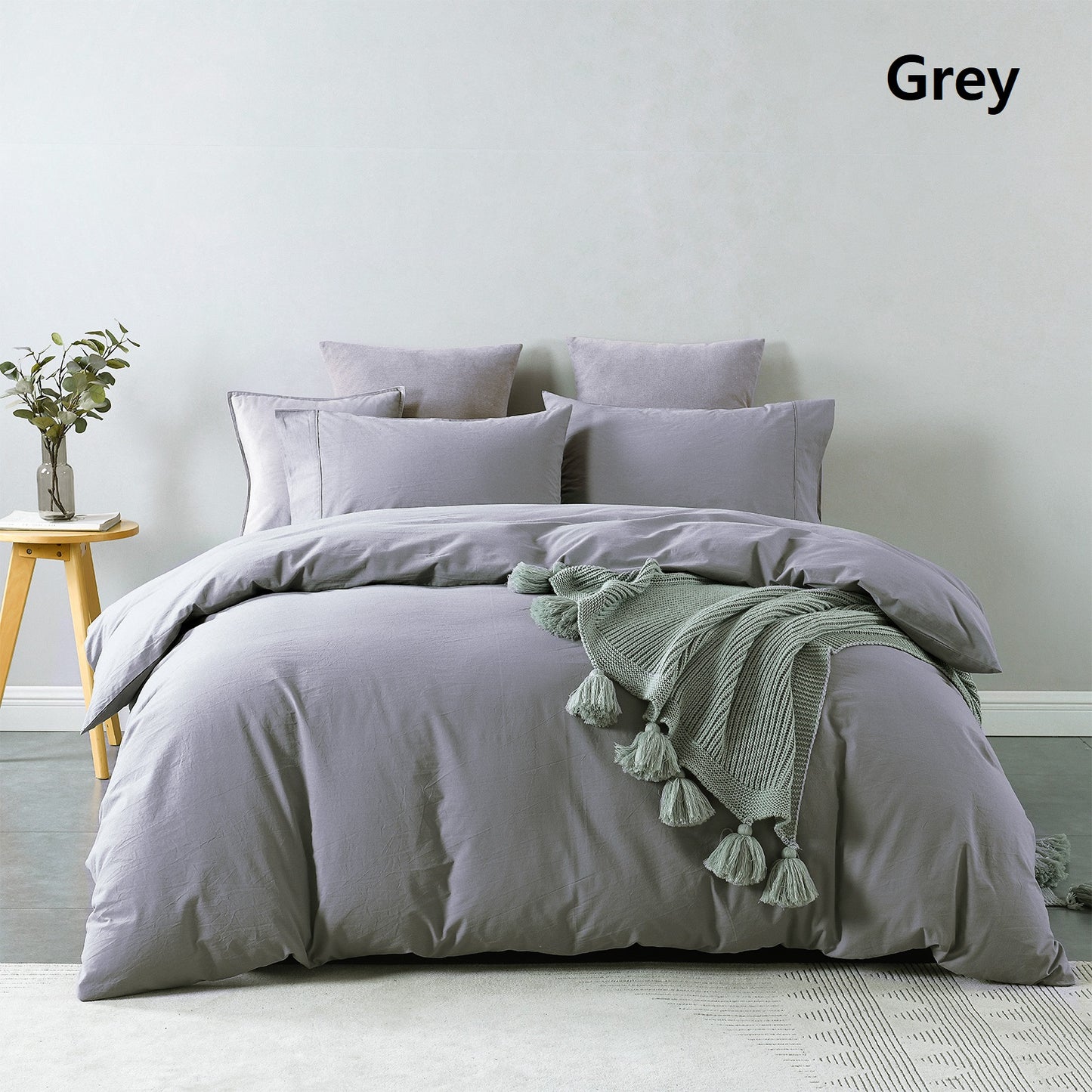 Royal Comfort Vintage Washed 100% Cotton Quilt Cover Set Bedding Ultra Soft Double Grey - image5