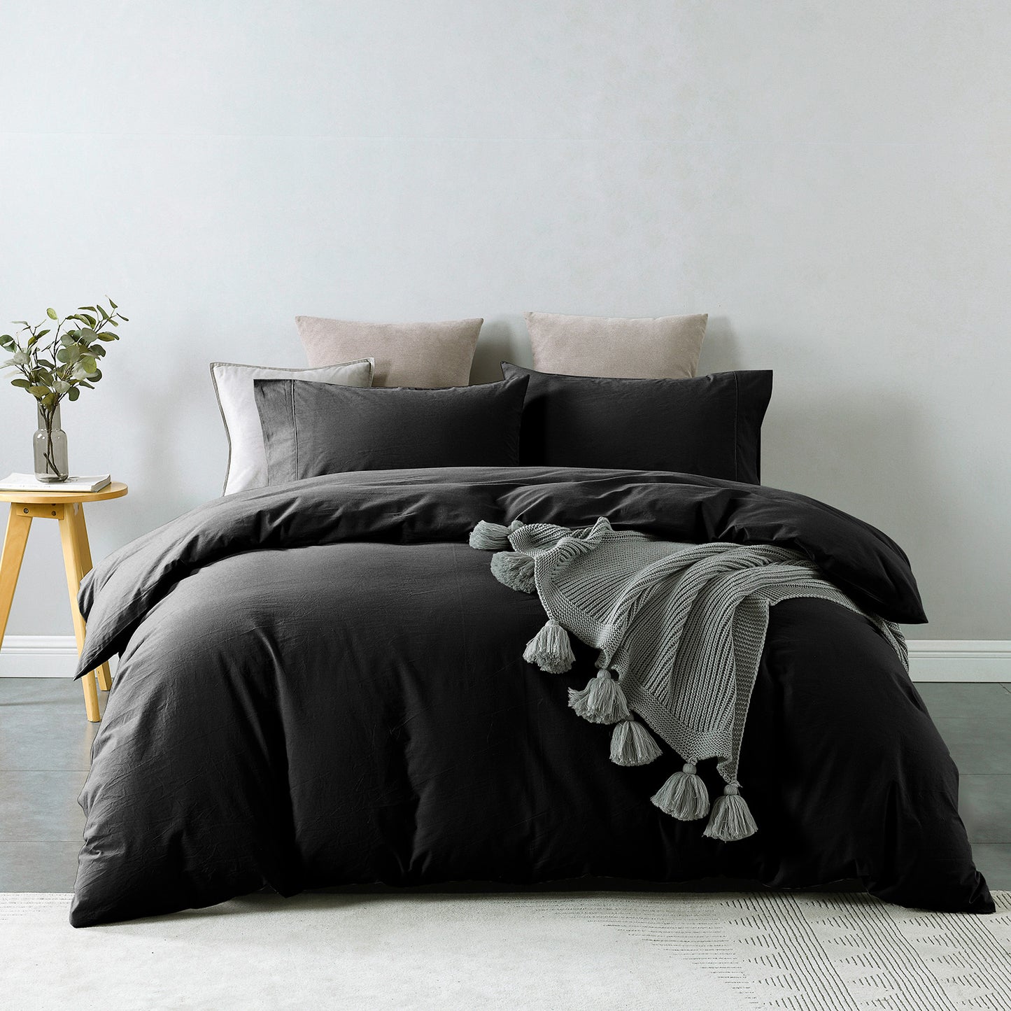 Royal Comfort Vintage Washed 100% Cotton Quilt Cover Set Bedding Ultra Soft - Double - Charcoal - image2