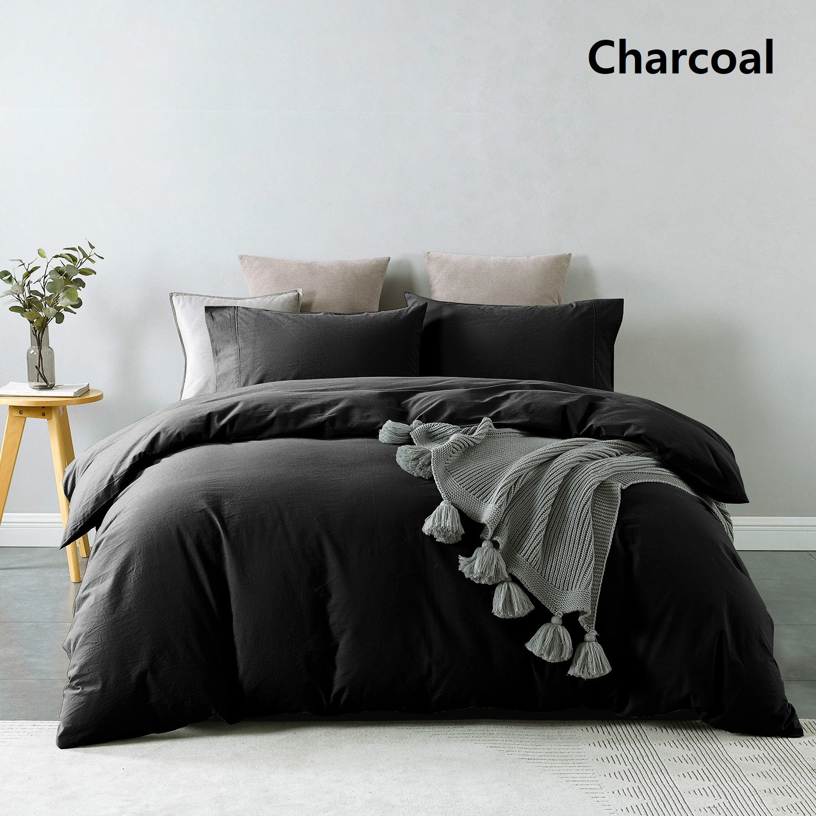 Royal Comfort Vintage Washed 100% Cotton Quilt Cover Set Bedding Ultra Soft - Double - Charcoal - image8