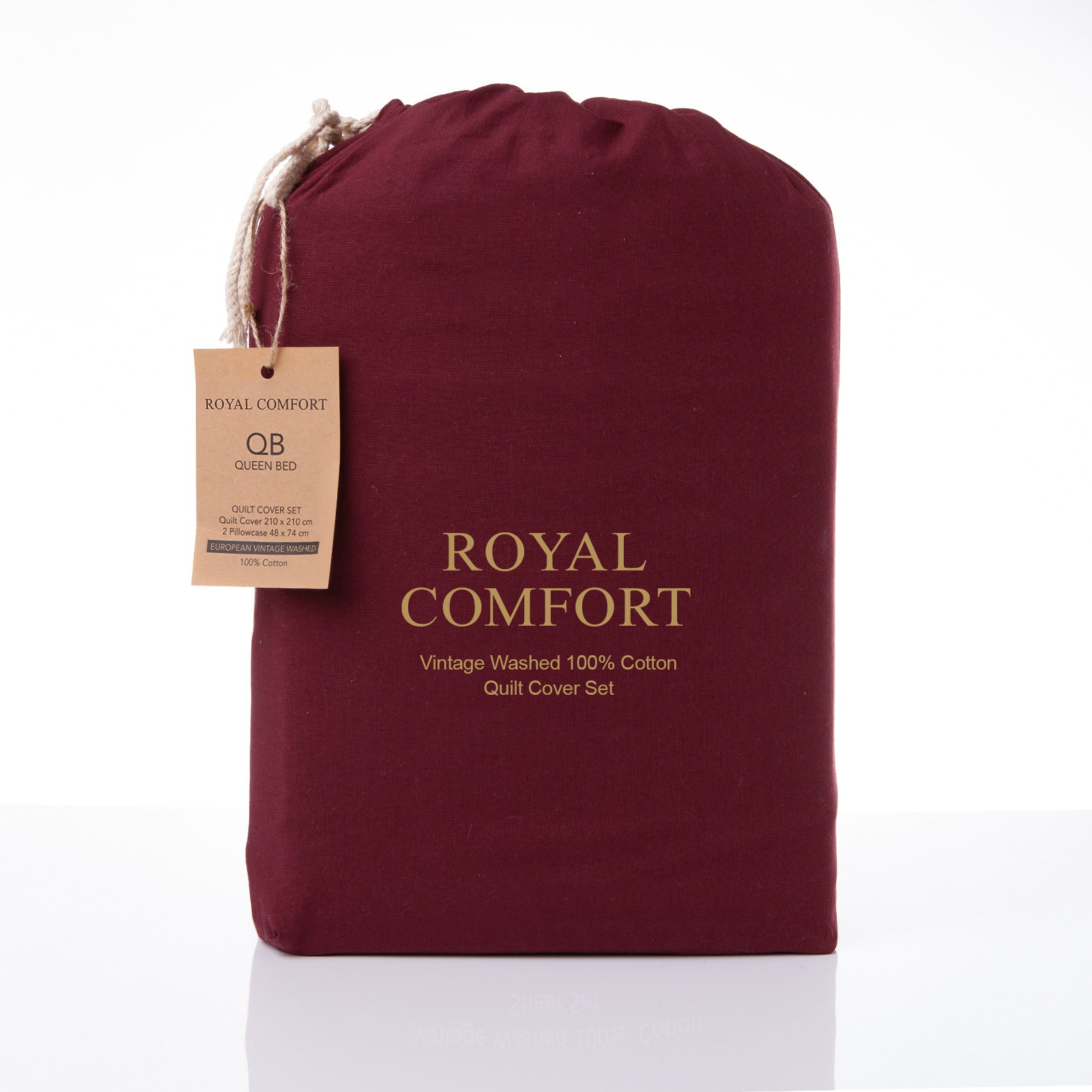 Royal Comfort Vintage Washed 100% Cotton Quilt Cover Set Bedding Ultra Soft Double Mulled Wine - image3