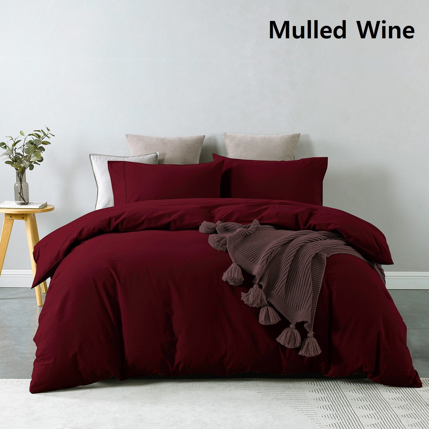 Royal Comfort Vintage Washed 100% Cotton Quilt Cover Set Bedding Ultra Soft Double Mulled Wine - image7