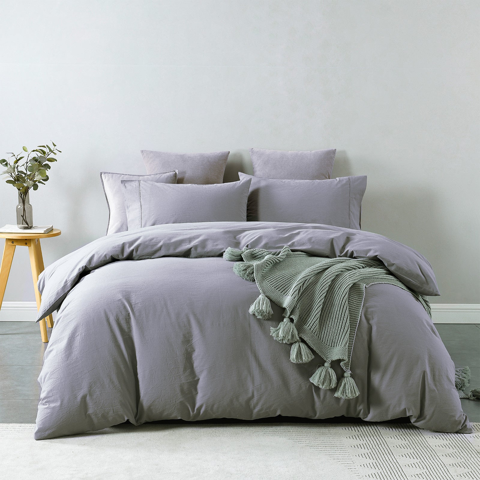 Royal Comfort Vintage Washed 100% Cotton Quilt Cover Set Bedding Ultra Soft Queen Grey - image1