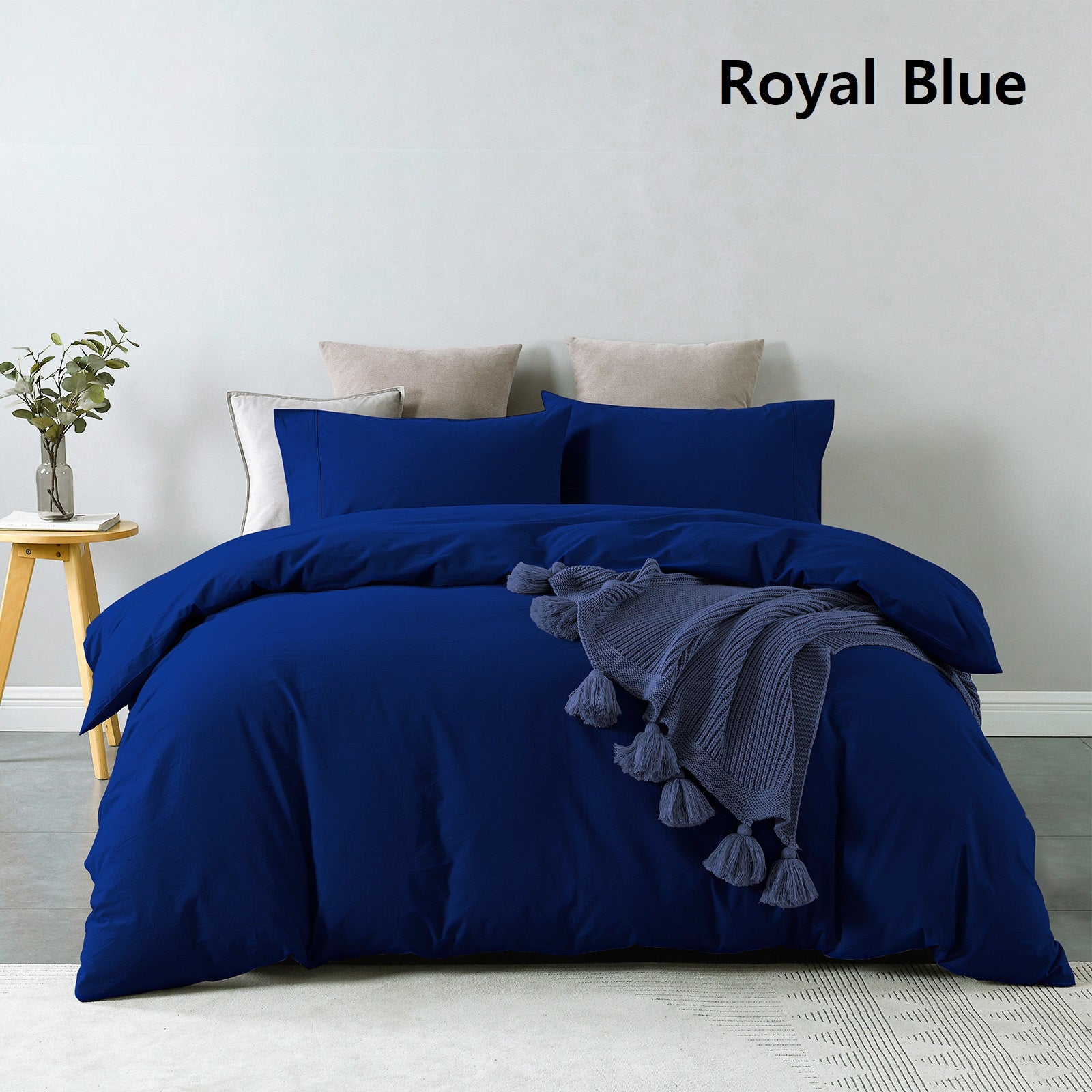 Royal Comfort Vintage Washed 100% Cotton Quilt Cover Set Bedding Ultra Soft King Royal Blue - image7