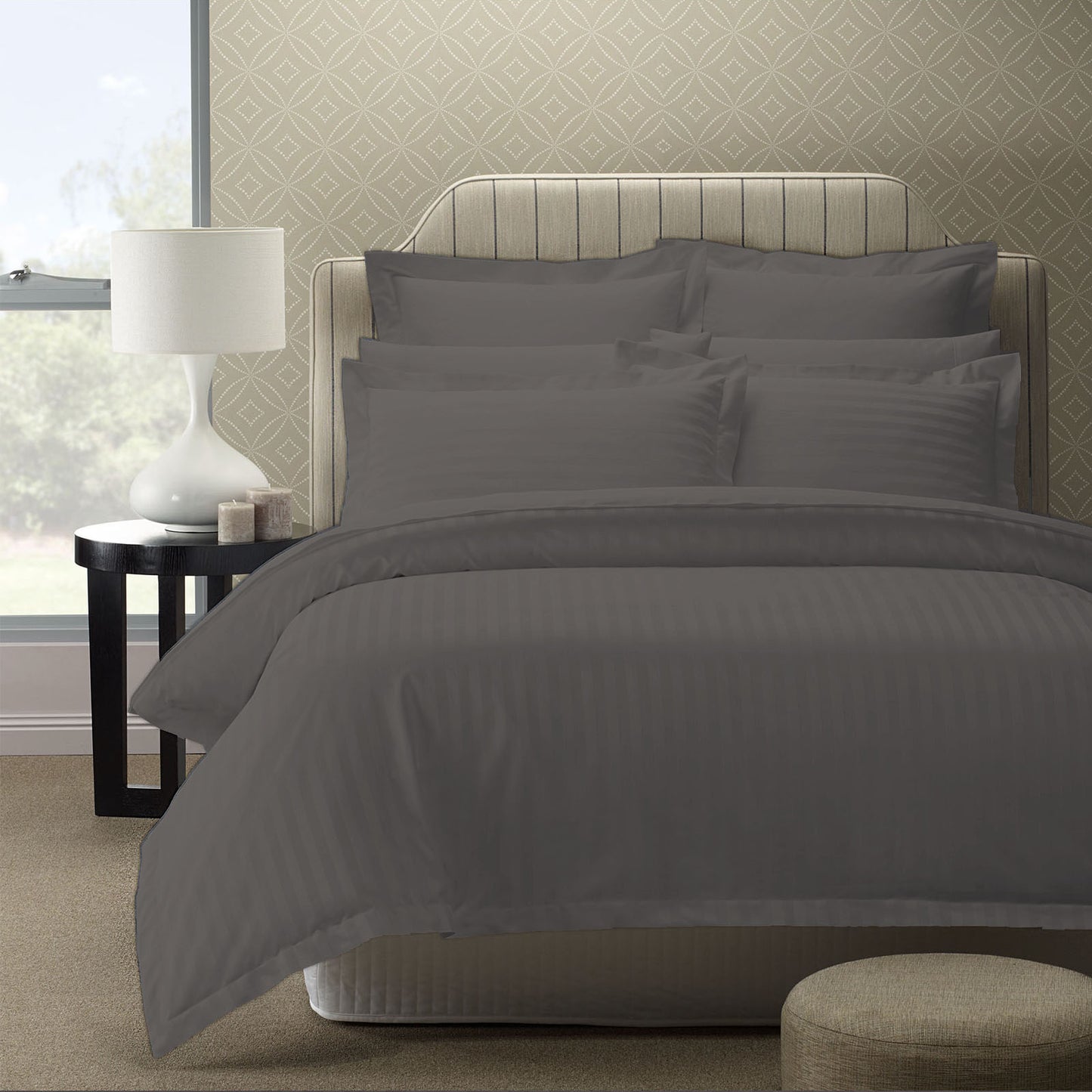 Royal Comfort 1200TC Quilt Cover Set Damask Cotton Blend Luxury Sateen Bedding - Queen - Charcoal Grey - image2