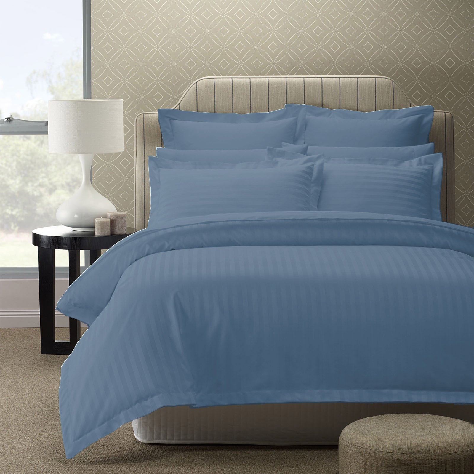 Royal Comfort 1200TC Quilt Cover Set Damask Cotton Blend Luxury Sateen Bedding - King - Blue Fog - image2