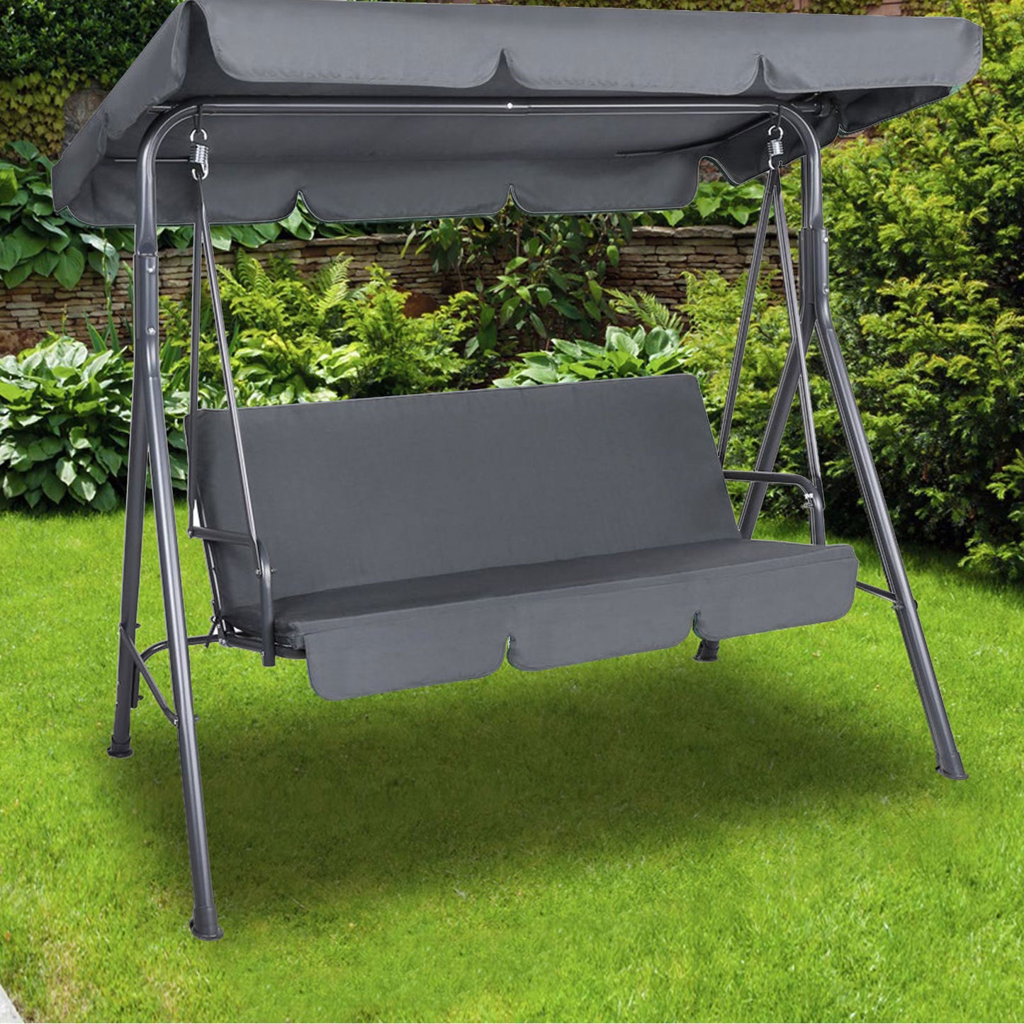 Milano Outdoor Swing Bench Seat Chair Canopy Furniture 3 Seater Garden Hammock - Grey - image3