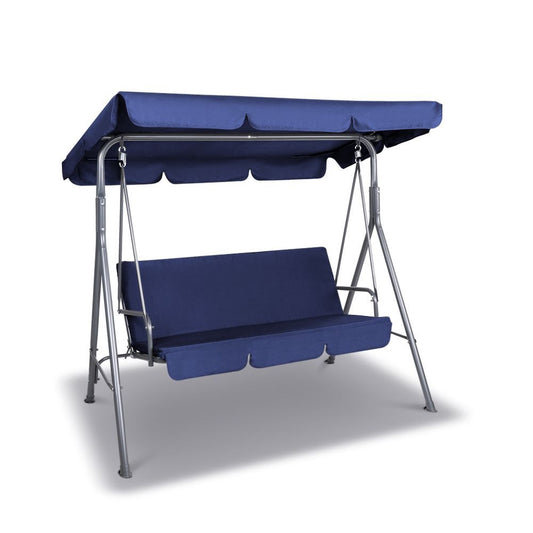 Milano Outdoor Swing Bench Seat Chair Canopy Furniture 3 Seater Garden Hammock - Dark Blue - image1