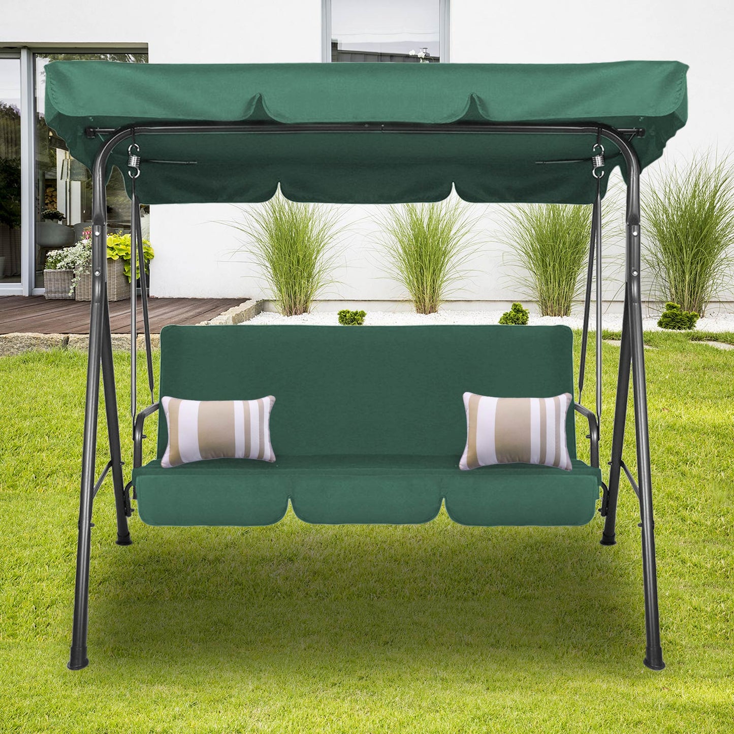 Milano Outdoor Swing Bench Seat Chair Canopy Furniture 3 Seater Garden Hammock - Dark Green - image2