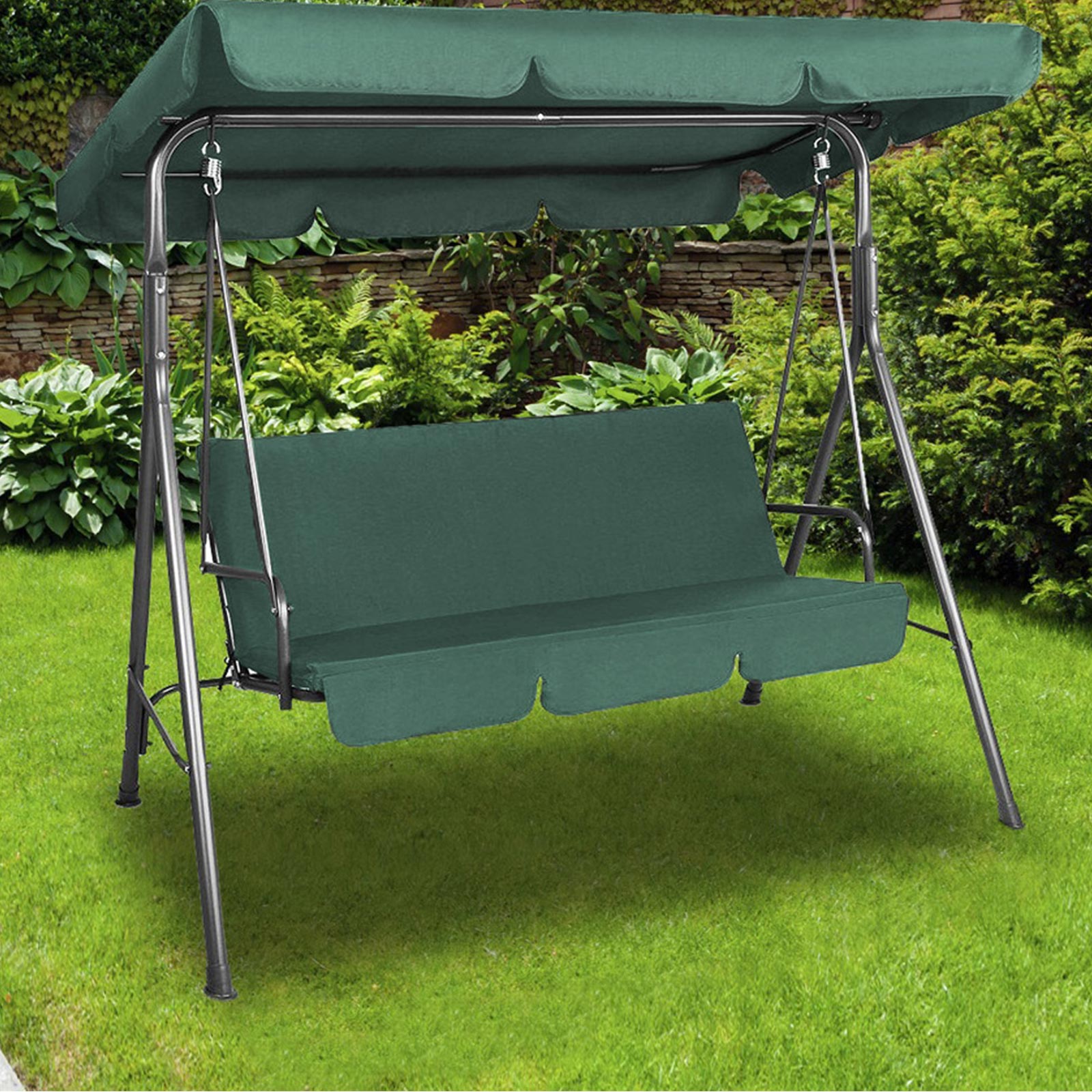 Milano Outdoor Swing Bench Seat Chair Canopy Furniture 3 Seater Garden Hammock - Dark Green - image3
