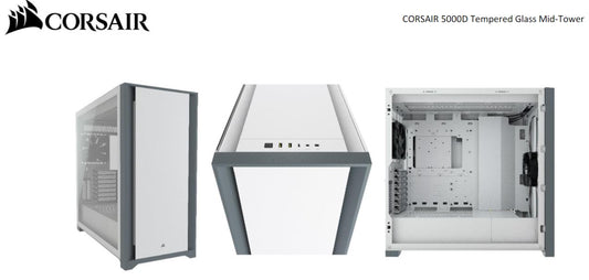 CORSAIR 5000D TG E-ATX, ATX, USB Type-C, 2x 120mm Airguide Fans, Radiator 360mm. 7x PCI, 4x 2.5' SSD, 2x 3.5' HDD. VGA 420mm. White Tower Case - image1