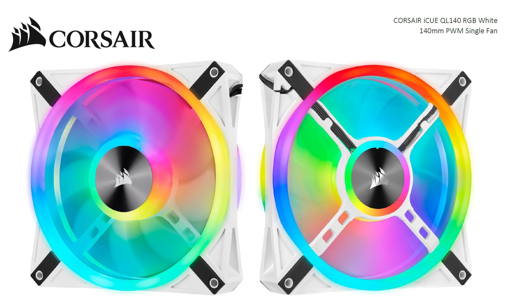 CORSAIR QL140 RGB White, ICUE, 140mm RGB LED PWM Fan 26dBA, 50.2 CFM, Single Pack - image2