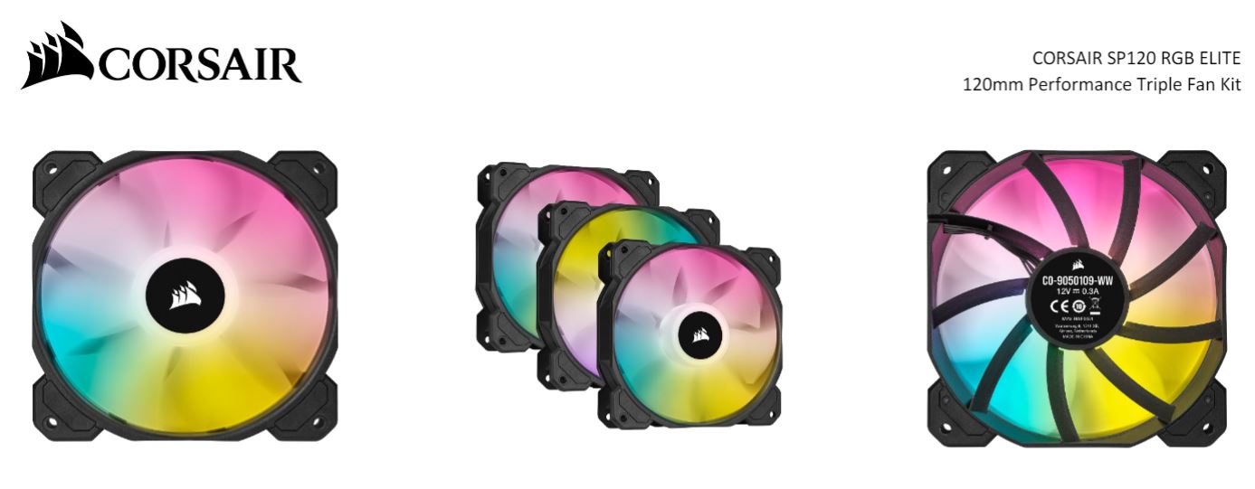 CORSAIR Black SP120 RGB ELITE, 120mm RGB LED PWM Fan with AirGuide, Low Noise, High CFM, Triple Pack with Lighting Node CORE - image1