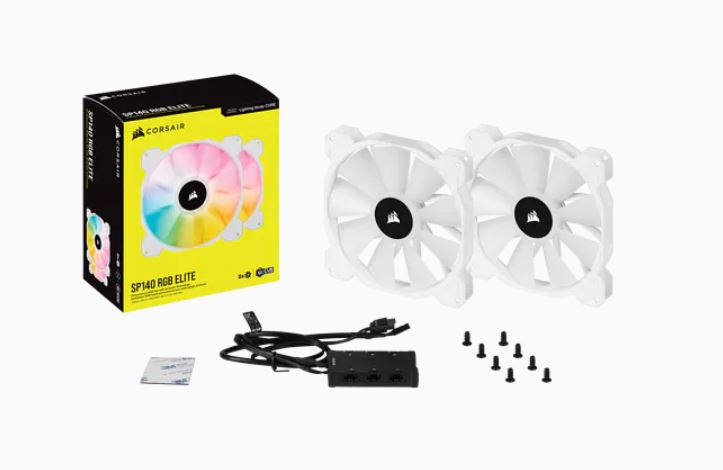 CORSAIR White SP140 RGB ELITE, 140mm RGB LED Fan with AirGuide, 68 CFM, Dual Pack with Lighting Node CORE - image1