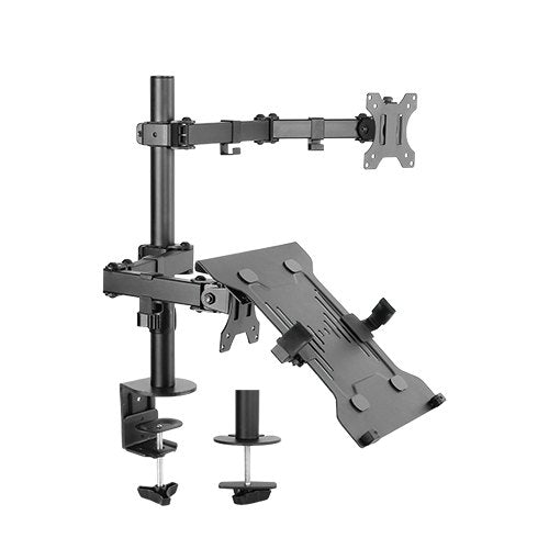 Brateck Monitor Stand Economical Double Joint Articulating Steel Monitor Arm with Laptop Holder Fit Most 13'-32' Monitors, Up to 8kg/Screen - image1