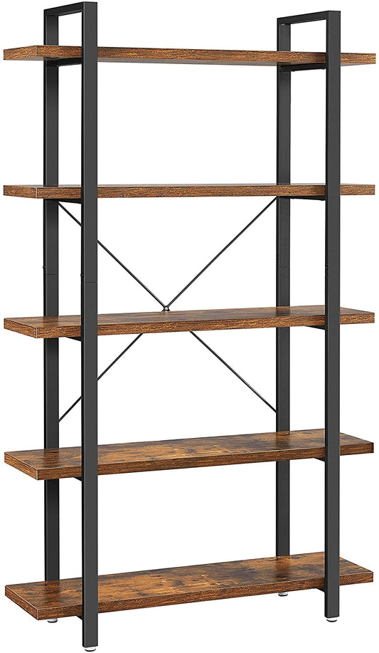 Bookshelf 5-Tier Industrial Stable Bookcase Rustic Brown and Black - image1
