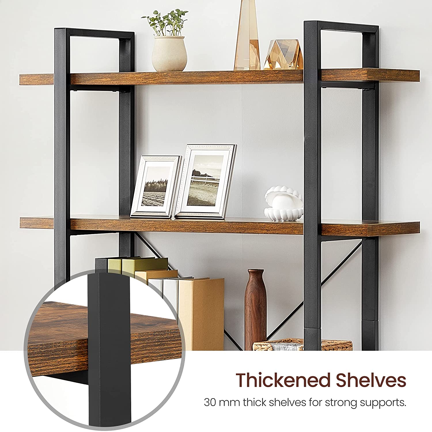 Bookshelf 5-Tier Industrial Stable Bookcase Rustic Brown and Black - image5