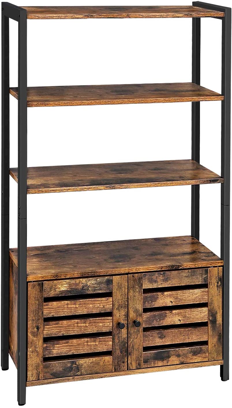 Floor-Standing Storage Cabinet and Cupboard with 2 Louvred Doors and 3 Shelves, Rustic Brown - image1