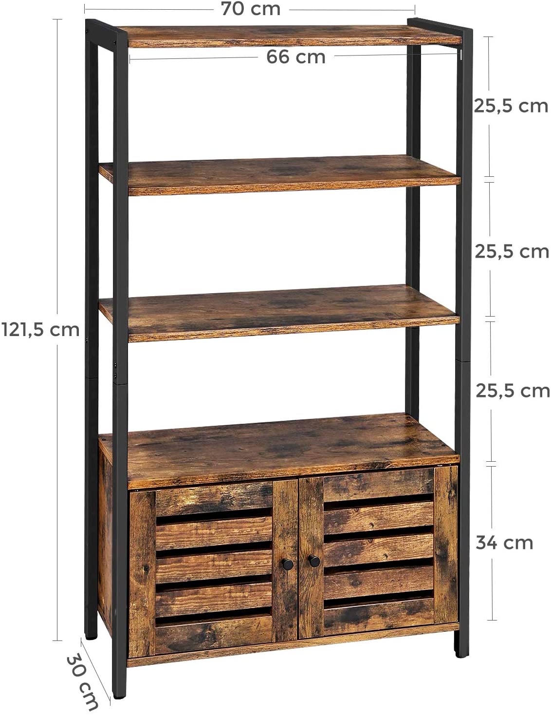 Floor-Standing Storage Cabinet and Cupboard with 2 Louvred Doors and 3 Shelves, Rustic Brown - image5