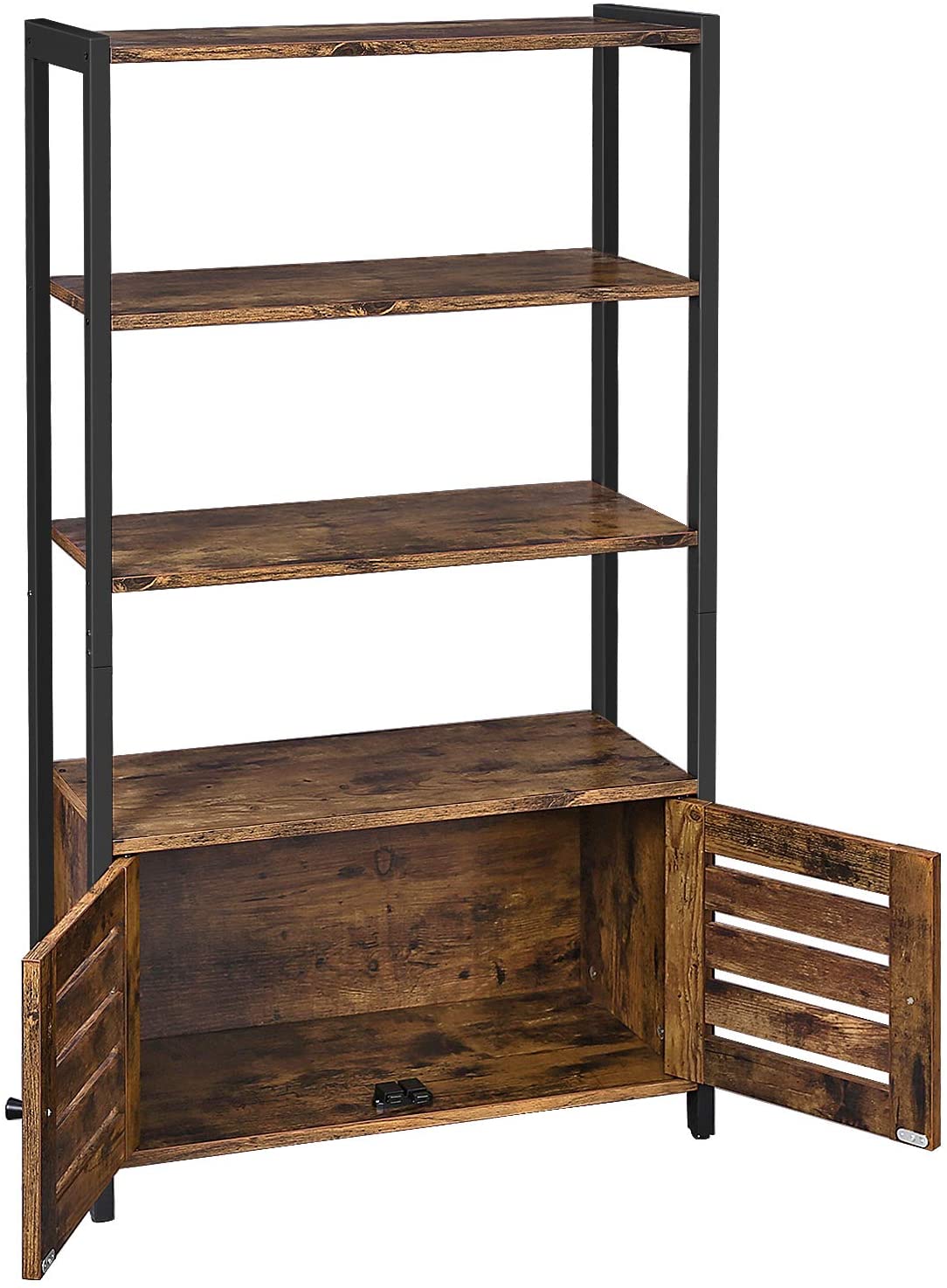 Floor-Standing Storage Cabinet and Cupboard with 2 Louvred Doors and 3 Shelves, Rustic Brown - image7