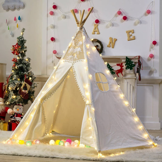 5 Poles Giant Kids Teepee Tent (Natural Canvas) - image1