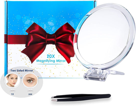 20X Magnifying Hand Mirror Two Sided Use for Makeup Application, Tweezing, and Blackhead/Blemish Removal (15 cm) - image1