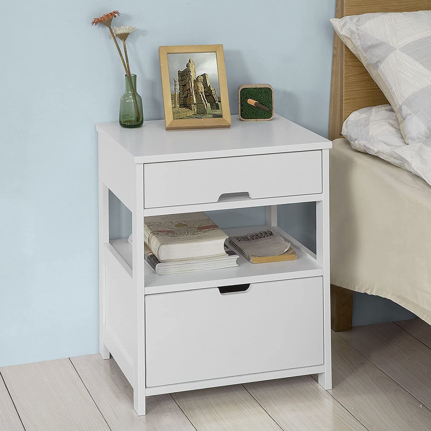 White Bedside Table with 2 Drawers - image3