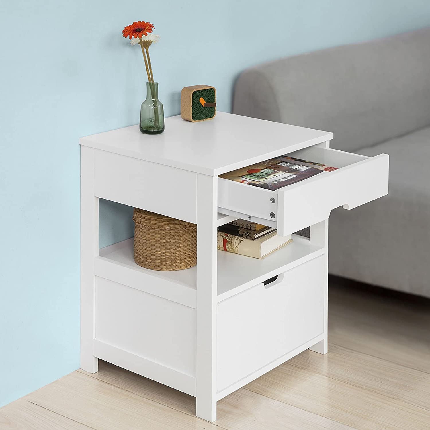 White Bedside Table with 2 Drawers - image4