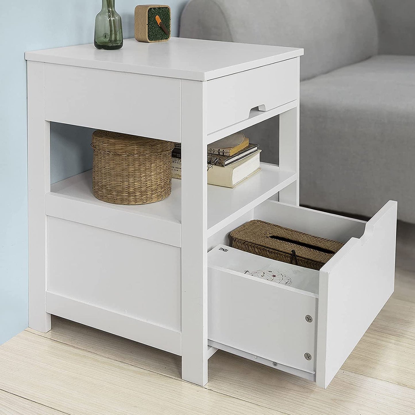 White Bedside Table with 2 Drawers - image5