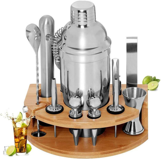 Cocktail Shaker Set Bartender Kit with Bamboo frame and 12 Pieces Stainless Steel Bar Tool Set - image1