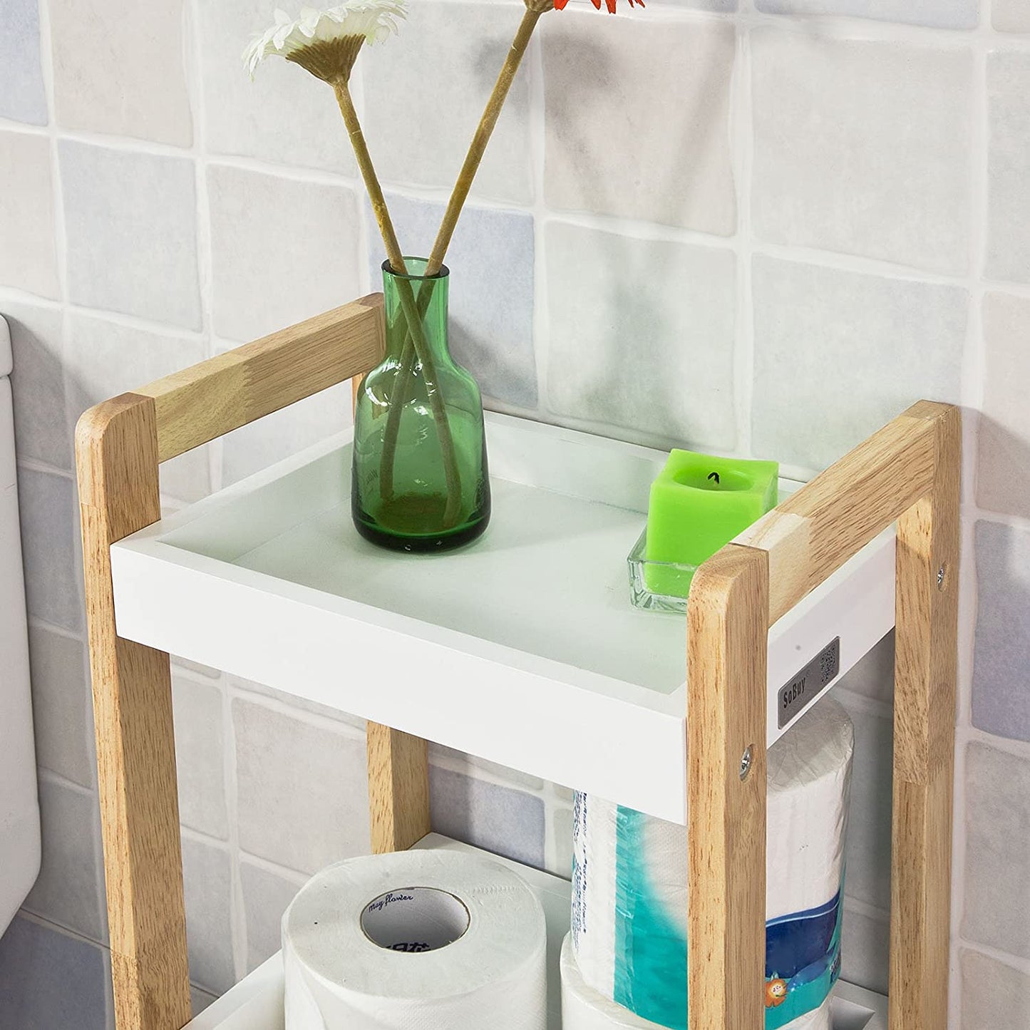 3-Tier White Storage Bathroom Shelf - image4