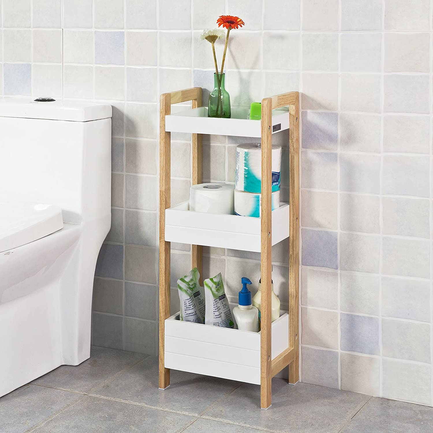 3-Tier White Storage Bathroom Shelf - image5