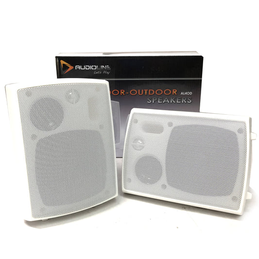 New Audioline Indoor Outdoor Speaker Pair 3-Way 4\" Bookshelf Wall / Ceiling Mount - image1