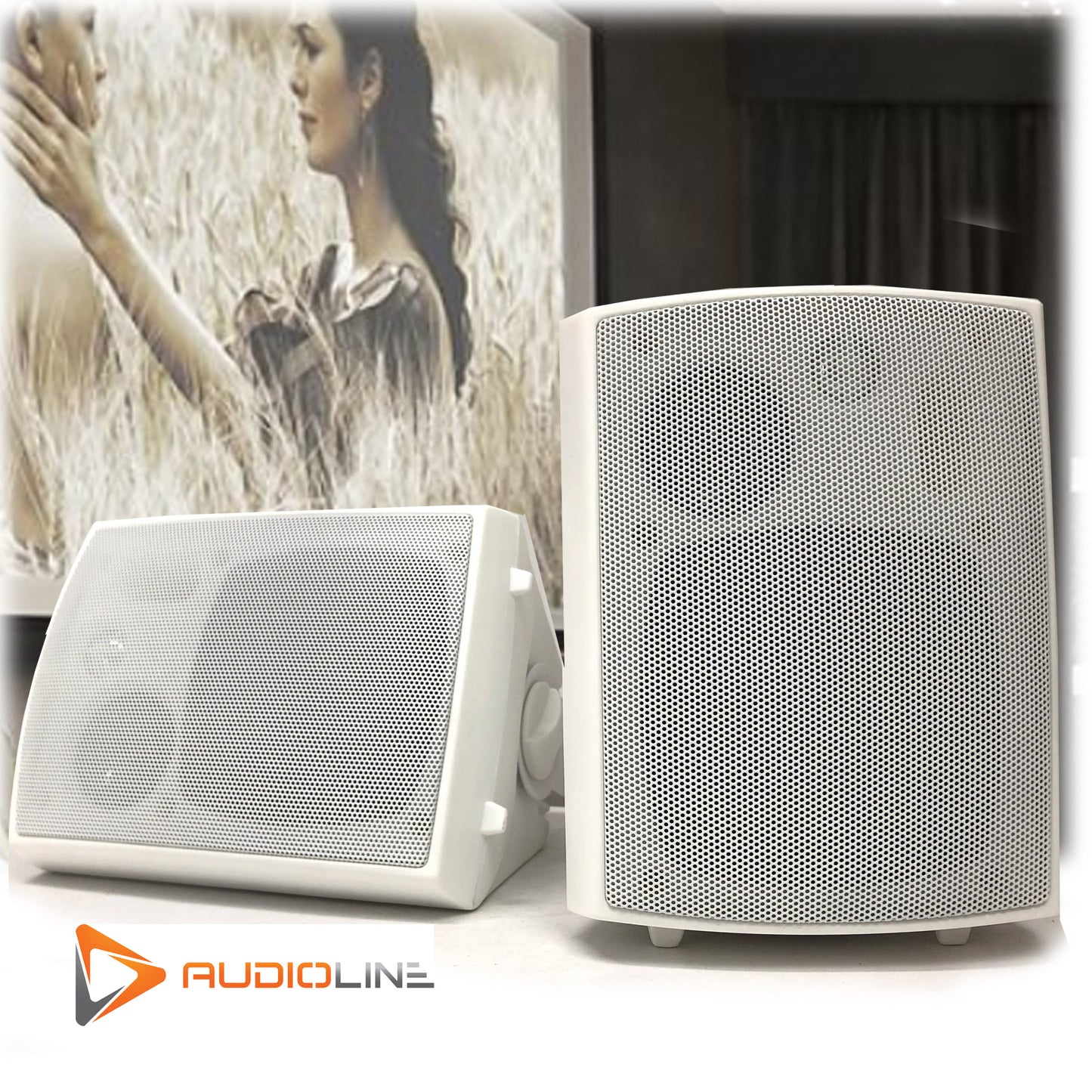 New Audioline Indoor Outdoor Speaker Pair 3-Way 4\" Bookshelf Wall / Ceiling Mount - image2