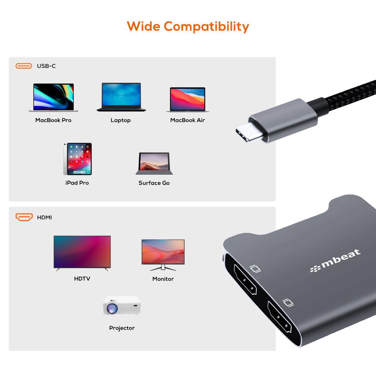 mbeat Tough Link USB-C to Dual 4K HDMI Adapter - Space Grey - image5