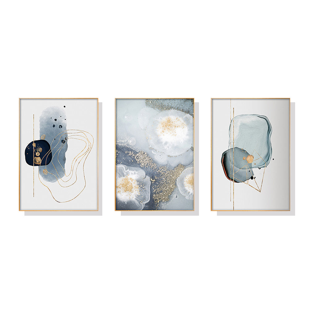 40cmx60cm Marbled Light Grey 3 Sets Gold Frame Canvas Wall Art - image1