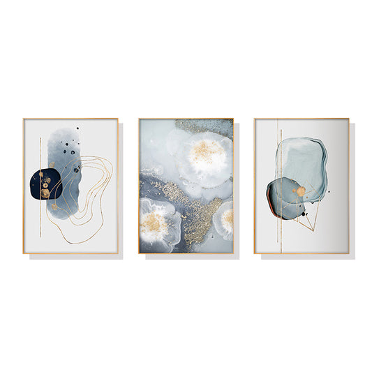 50cmx70cm Marbled Light Grey 3 Sets Gold Frame Canvas Wall Art - image1