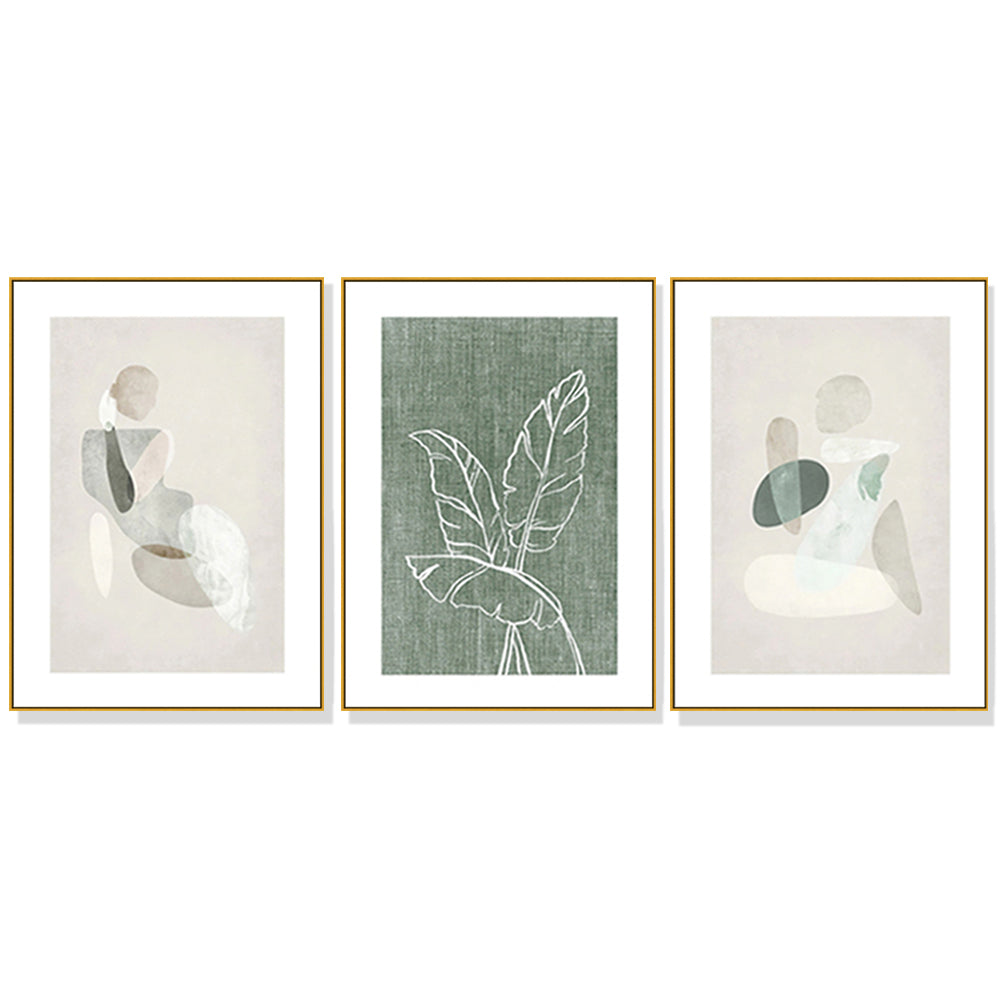 50cmx70cm Abstract body and leaves 3 Sets Gold Frame Canvas Wall Art - image1