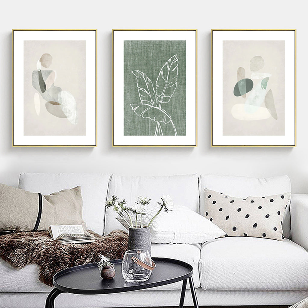 50cmx70cm Abstract body and leaves 3 Sets Gold Frame Canvas Wall Art - image2