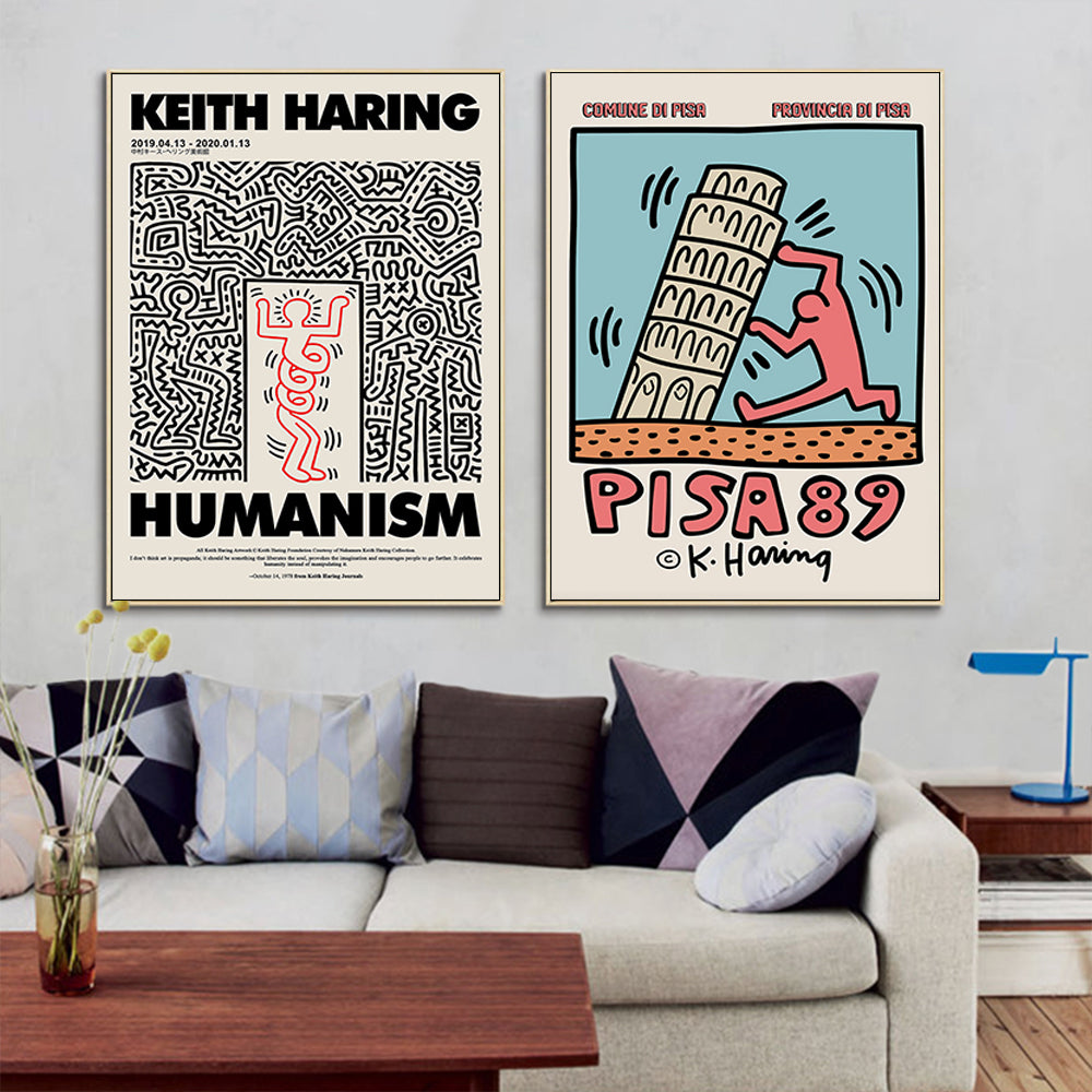 50cmx50cm Wall art By Keith Haring 2 Sets Gold Frame Canvas - image2