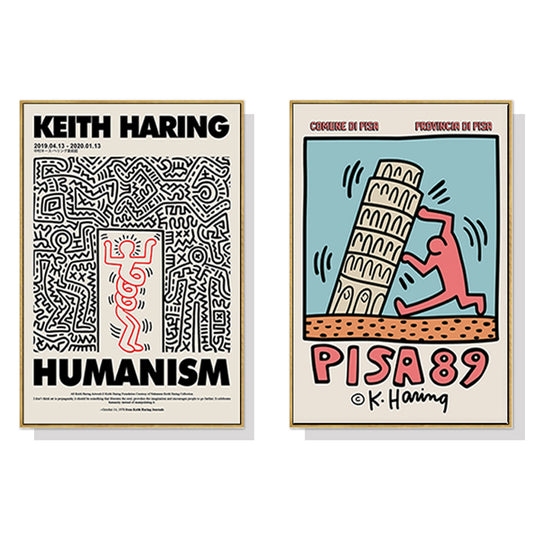 50cmx50cm Wall art By Keith Haring 2 Sets Gold Frame Canvas - image1