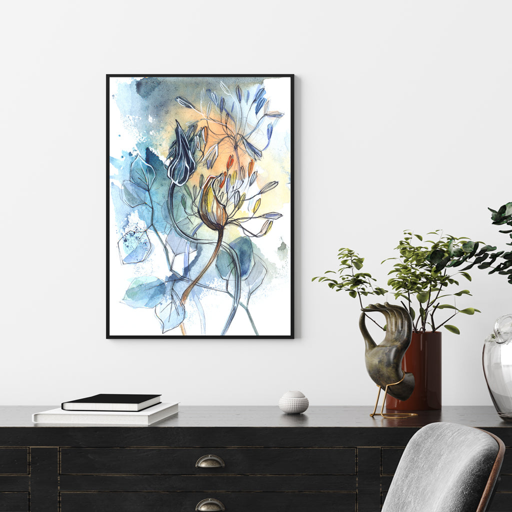 50cmx70cm Watercolor Style Abstract Flower 3 Sets Black Frame Canvas Wall Art - image3