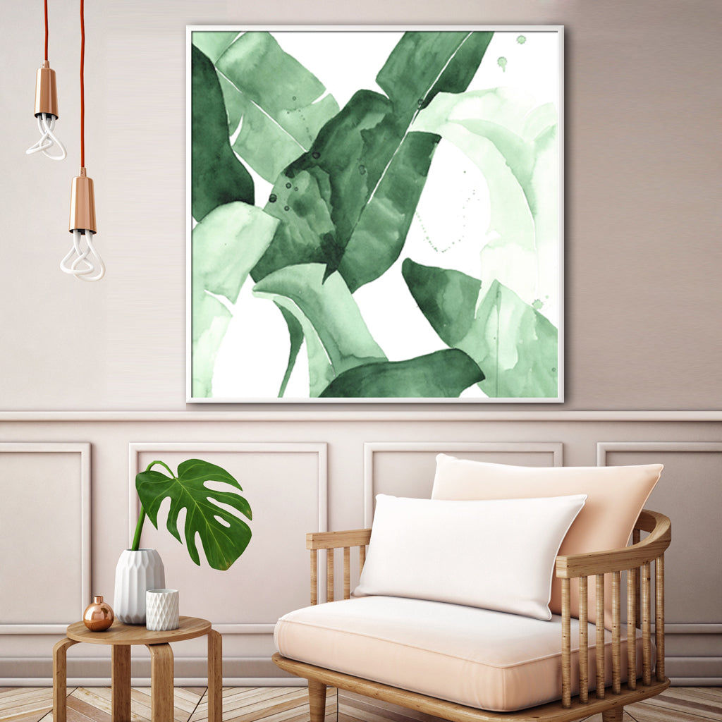 60cmx60cm Tropical Leaves Square Size White Frame Canvas Wall Art - image2