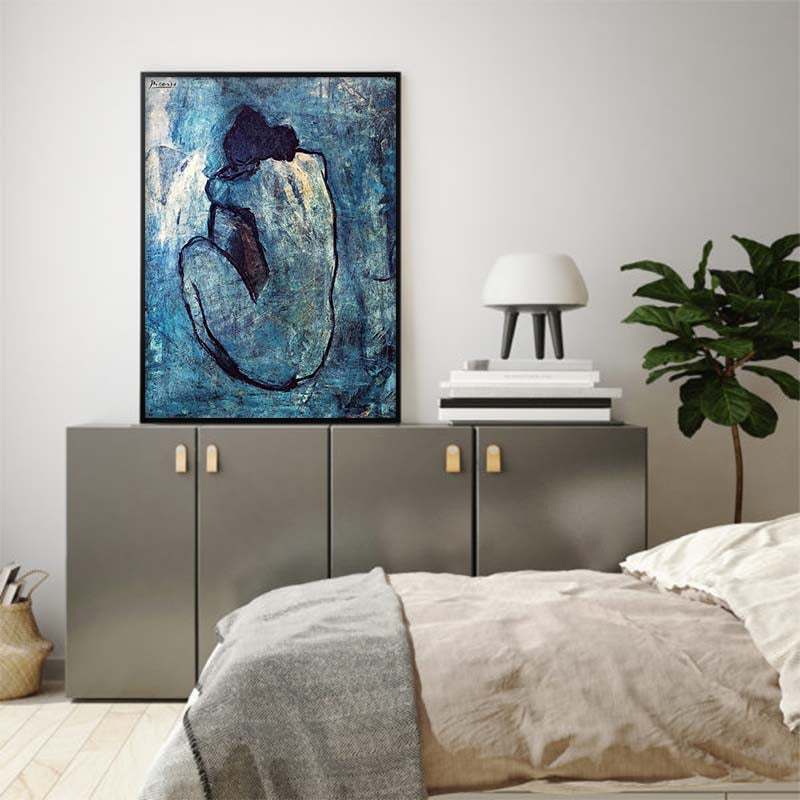 60cmx90cm Blue Nude by Pablo Picasso Black Frame Canvas Wall Art - image2