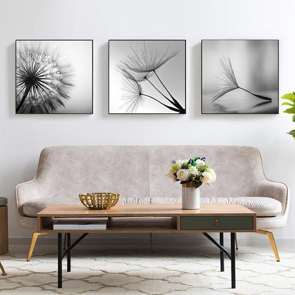 50cmx50cm Botanical dandelions 3 Sets Black Frame Canvas Wall Art - image4