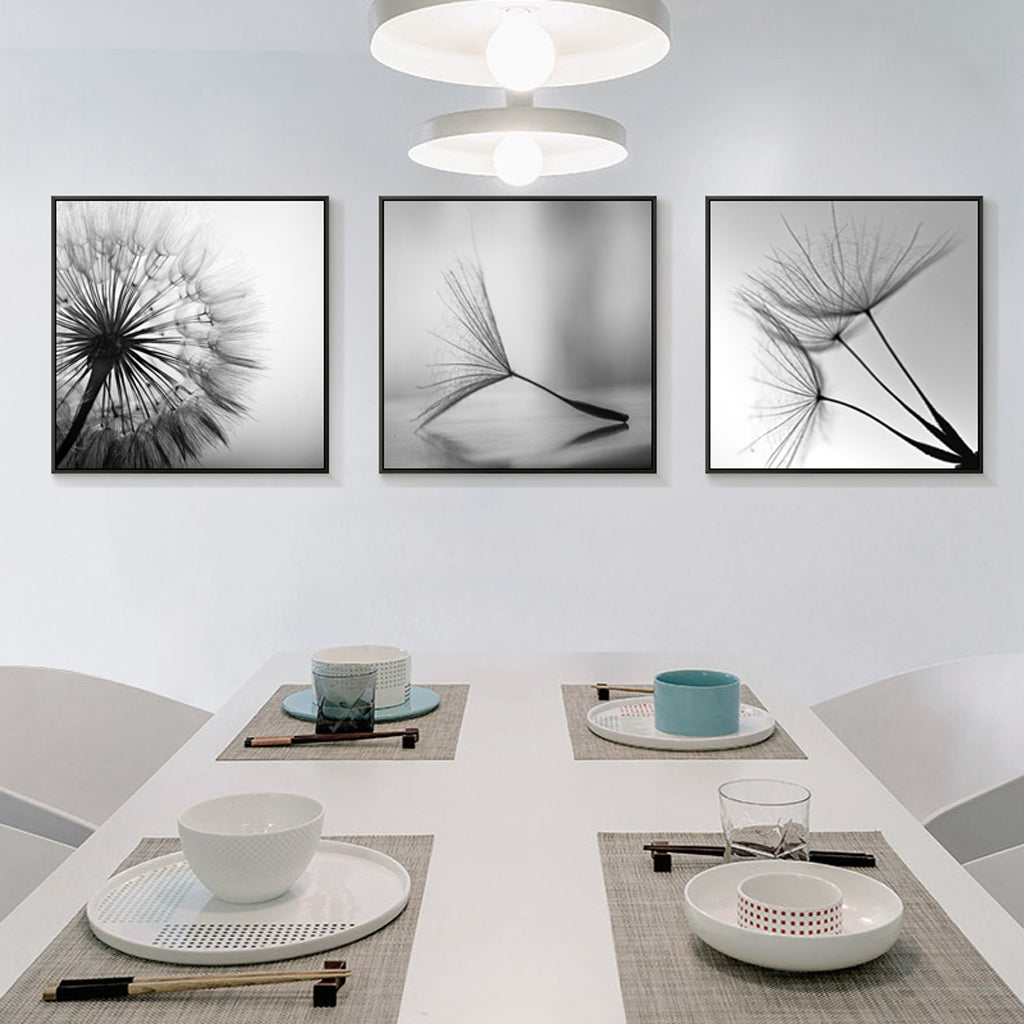 50cmx50cm Botanical dandelions 3 Sets Black Frame Canvas Wall Art - image2