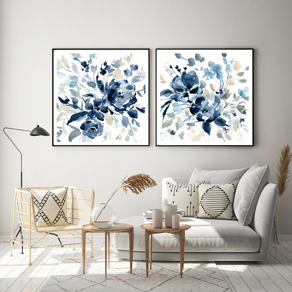 60cmx60cm Indigo Garden By Carol Robinson 2 Sets Black Frame Canvas Wall Art - image2